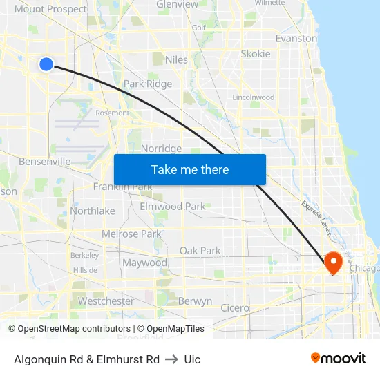 Algonquin Rd & Elmhurst Rd to Uic map