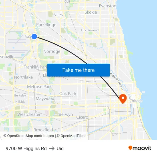 9700 W Higgins Rd to Uic map