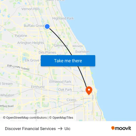 Discover Financial Services to Uic map