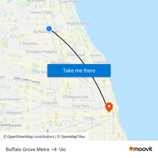 Buffalo Grove Metra to Uic map