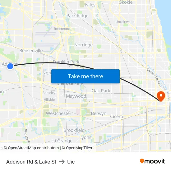 Addison Rd & Lake St to Uic map