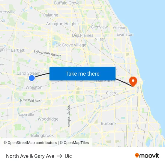 North Ave & Gary Ave to Uic map
