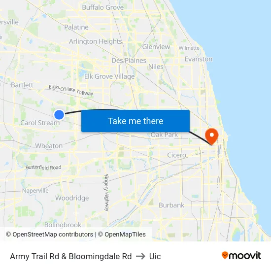 Army Trail Rd & Bloomingdale Rd to Uic map