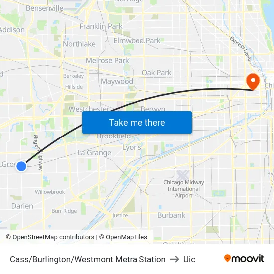 Cass/Burlington/Westmont Metra Station to Uic map
