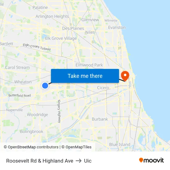Roosevelt Rd & Highland Ave to Uic map