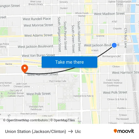 Union Station (Jackson/Clinton) to Uic map