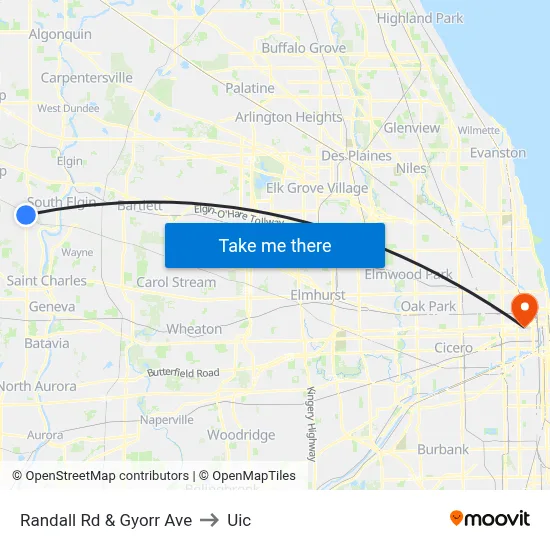 Randall Rd & Gyorr Ave to Uic map