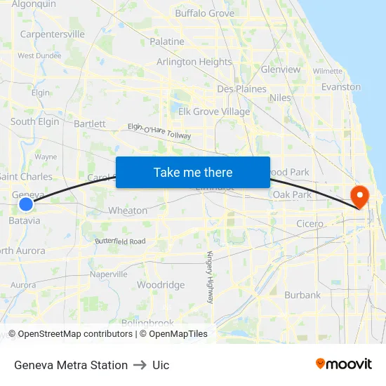 Geneva Metra Station to Uic map