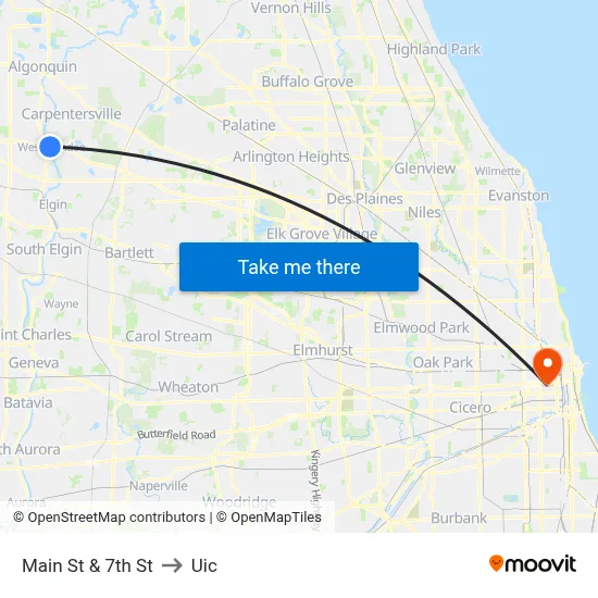 Main St & 7th St to Uic map