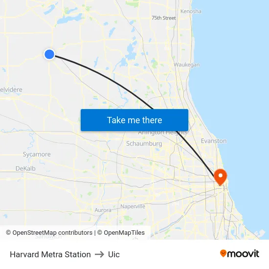 Harvard Metra Station to Uic map