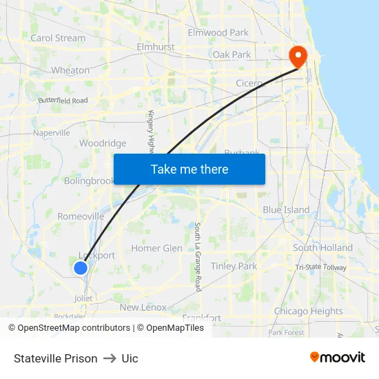 Stateville Prison to Uic map