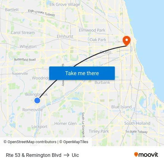 Rte 53 & Remington Blvd to Uic map
