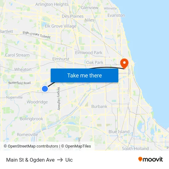 Main St & Ogden Ave to Uic map