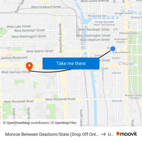 Monroe Between Dearborn/State (Drop Off Only) to Uic map