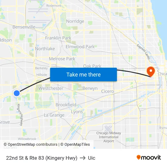 22nd St & Rte 83 (Kingery Hwy) to Uic map