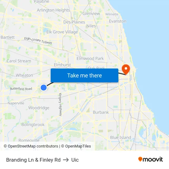 Branding Ln & Finley Rd to Uic map