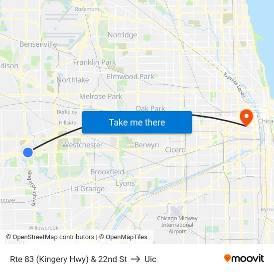 Rte 83 (Kingery Hwy) & 22nd St to Uic map