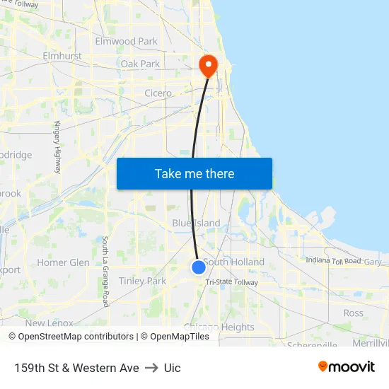 159th St & Western Ave to Uic map