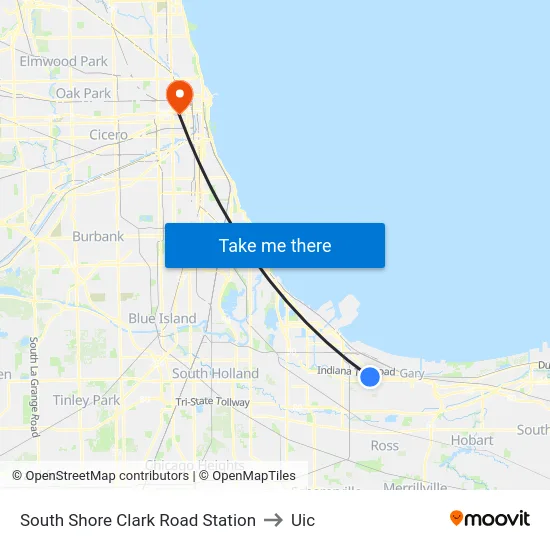 South Shore Clark Road Station to Uic map