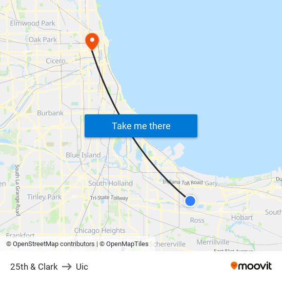 25th & Clark to Uic map