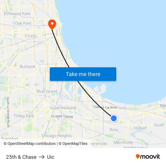 25th & Chase to Uic map