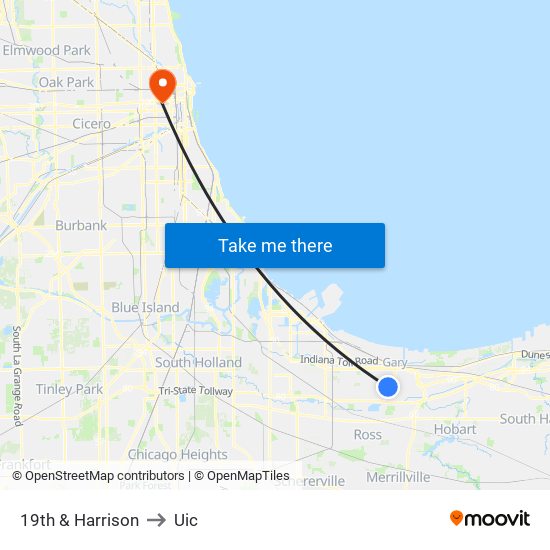 19th & Harrison to Uic map