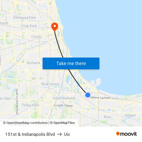 151st & Indianapolis Blvd to Uic map