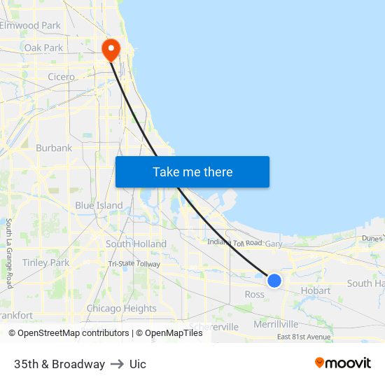 35th & Broadway to Uic map