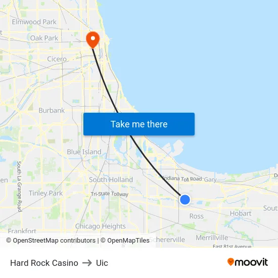 Hard Rock Casino to Uic map
