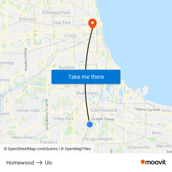 Homewood to Uic map