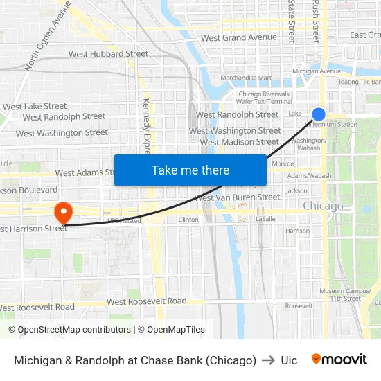 Michigan & Randolph at Chase Bank (Chicago) to Uic map