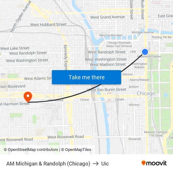 AM Michigan & Randolph (Chicago) to Uic map