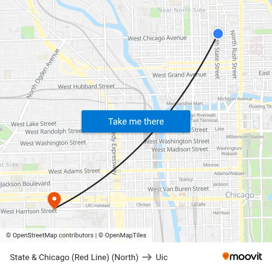 State & Chicago (Red Line) (North) to Uic map