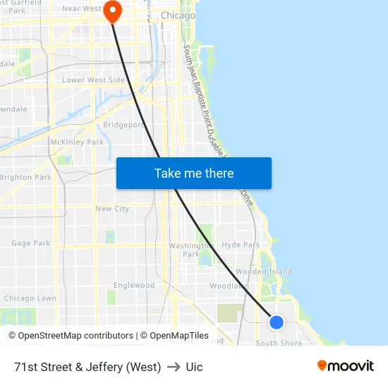 71st Street & Jeffery (West) to Uic map