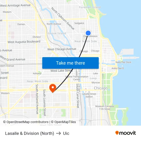 Lasalle & Division (North) to Uic map
