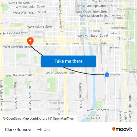 Clark/Roosevelt to Uic map