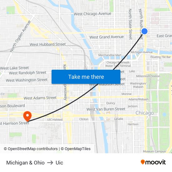 Michigan & Ohio to Uic map
