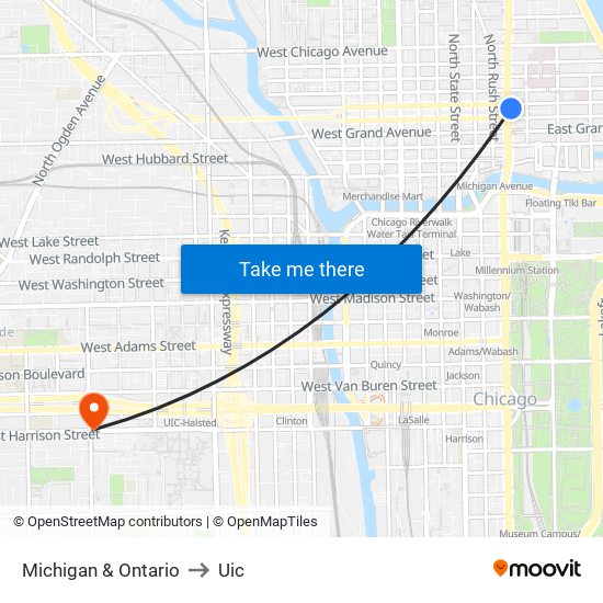 Michigan & Ontario to Uic map