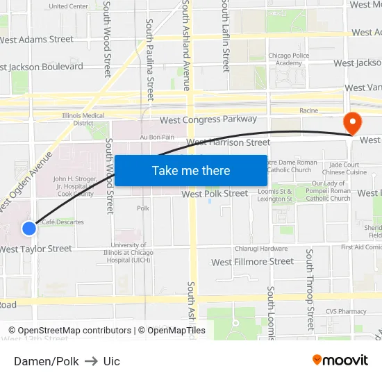 Damen/Polk to Uic map