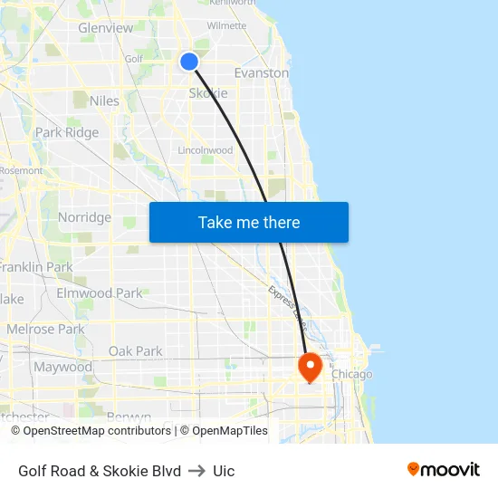 Golf Road & Skokie Blvd to Uic map
