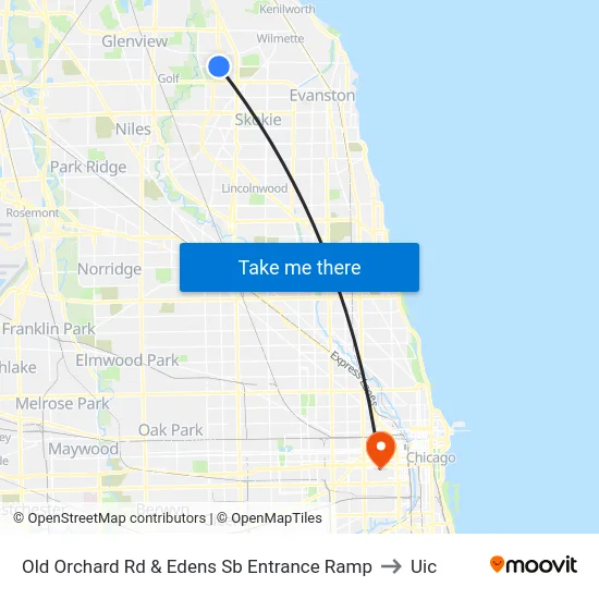 Old Orchard Rd & Edens Sb Entrance Ramp to Uic map