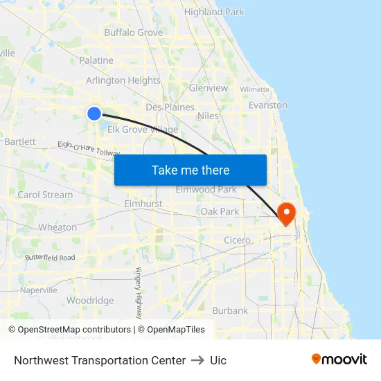 Northwest Transportation Center to Uic map