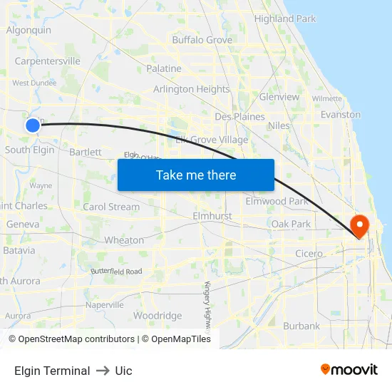 Elgin Terminal to Uic map