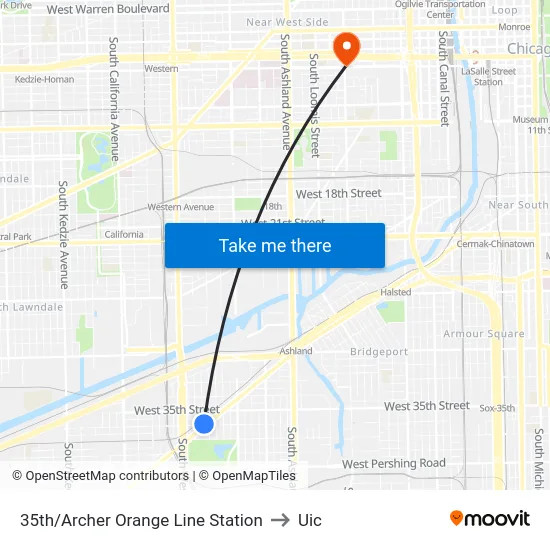 35th/Archer Orange Line Station to Uic map