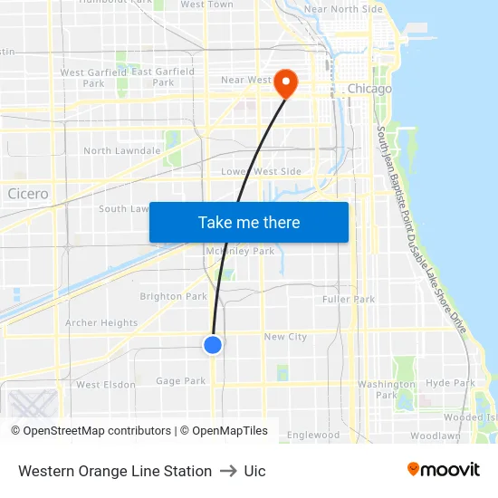 Western Orange Line Station to Uic map