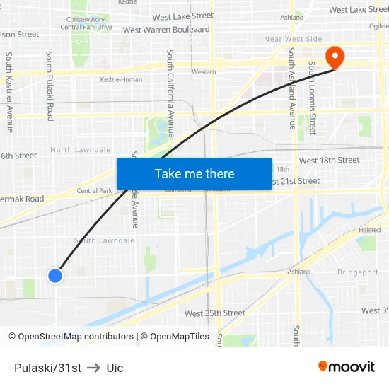 Pulaski/31st to Uic map