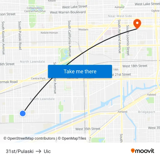 31st/Pulaski to Uic map