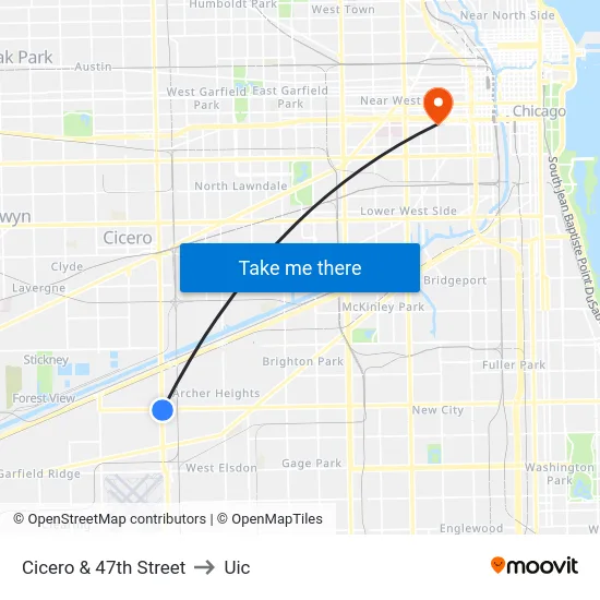 Cicero & 47th Street to Uic map