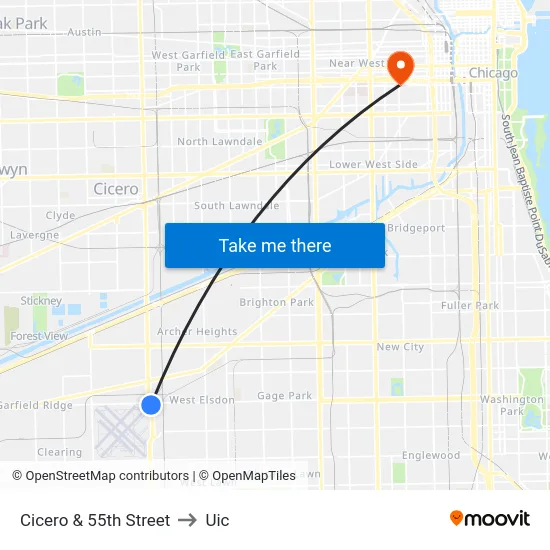 Cicero & 55th Street to Uic map