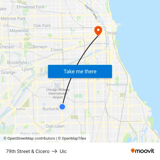 79th Street & Cicero to Uic map